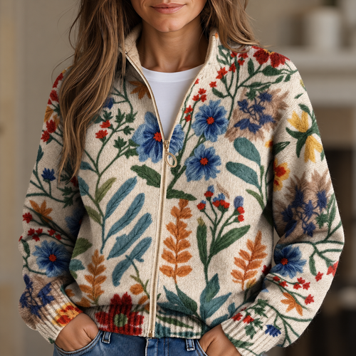 Úna - Botanical Garden Floral Zip-Up Cardigan