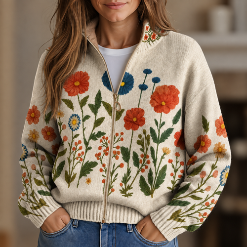 Aoibheann - Wildflower Field Zip-Up Cardigan