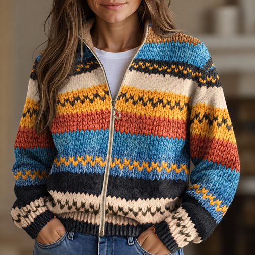Clíodhna - Multicoloured Chevron Zip-Up Cardigan