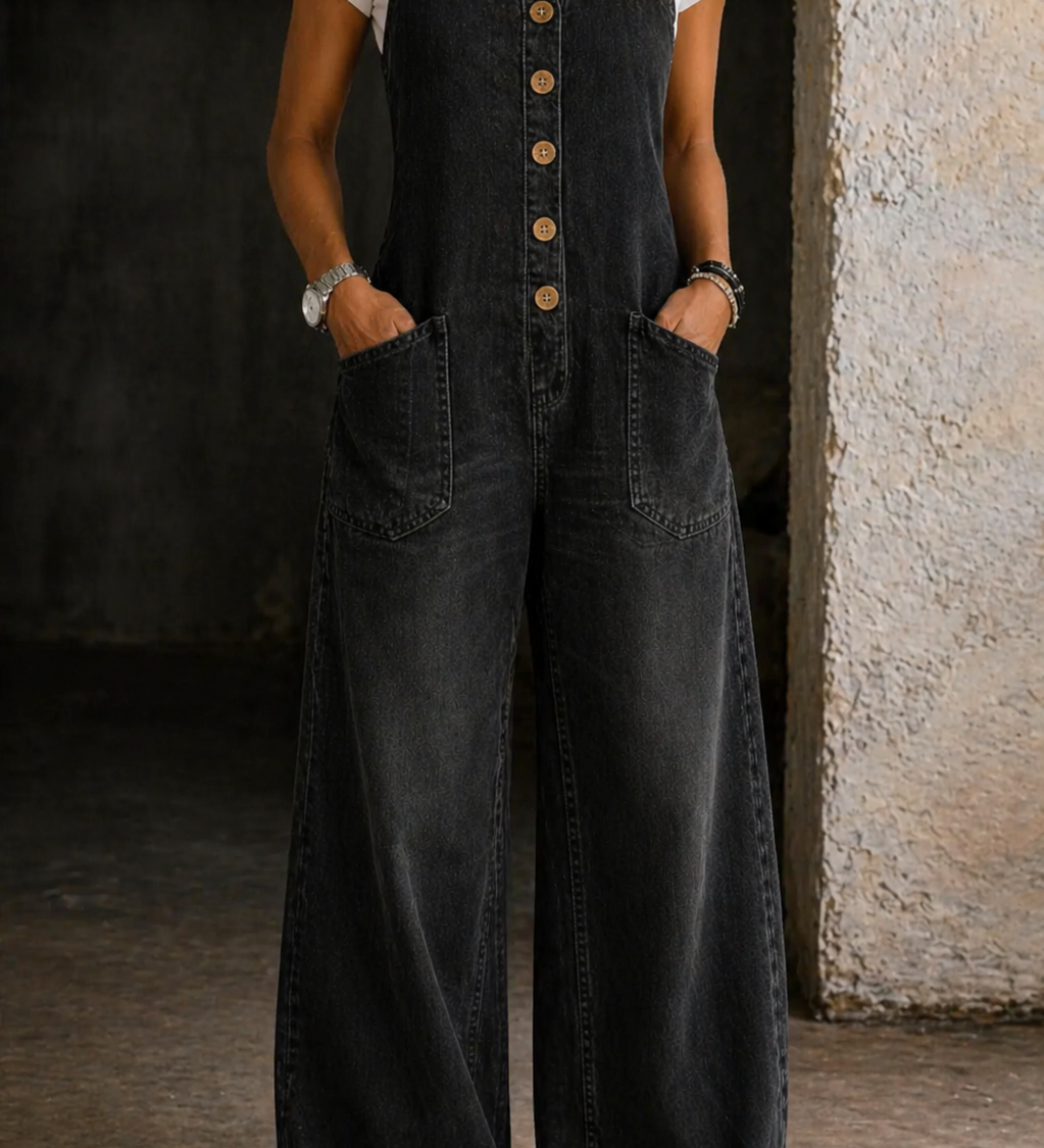Líadan - Vintage Washed Cotton Denim Dungarees