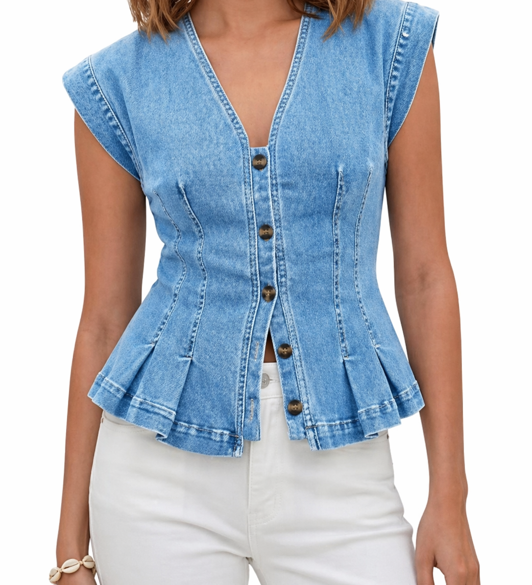Ciara - V-Neck Denim Top