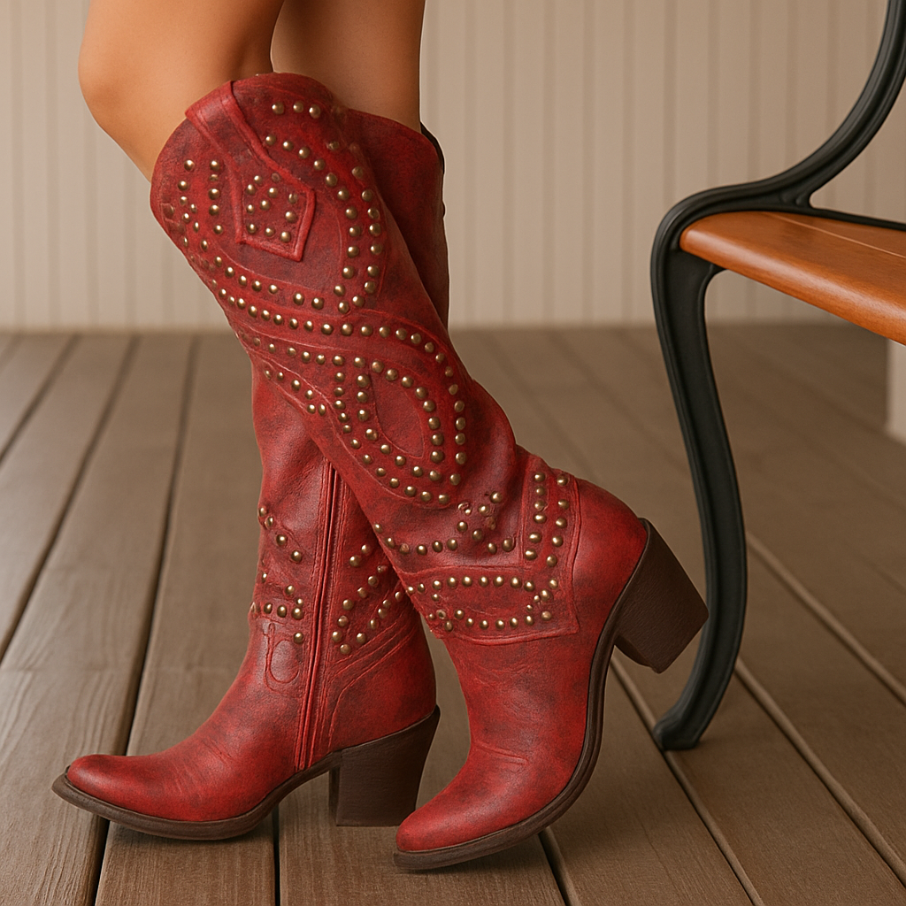 Laoise - Tall Studded Western Boots