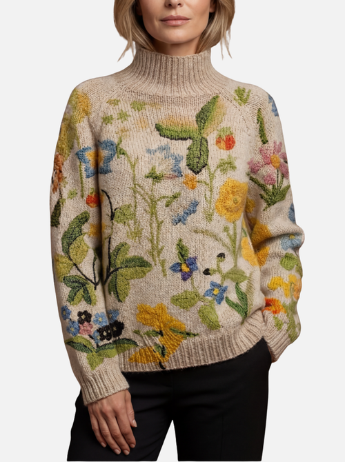 Fiadh - Watercolour Floral Roll Neck Jumper