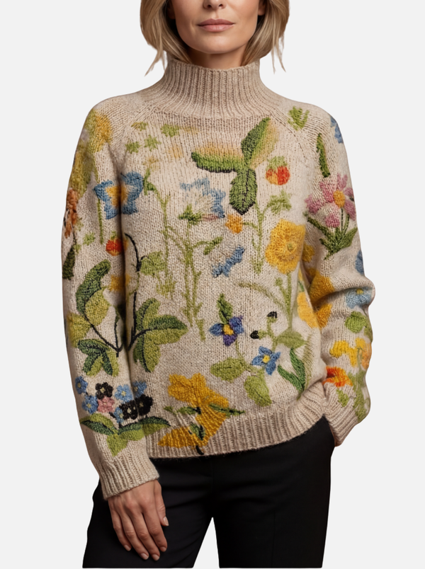 Fiadh - Watercolour Floral Roll Neck Jumper