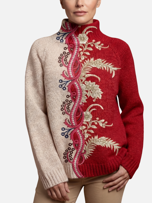 Ciara - Embroidered Floral Roll Neck Jumper