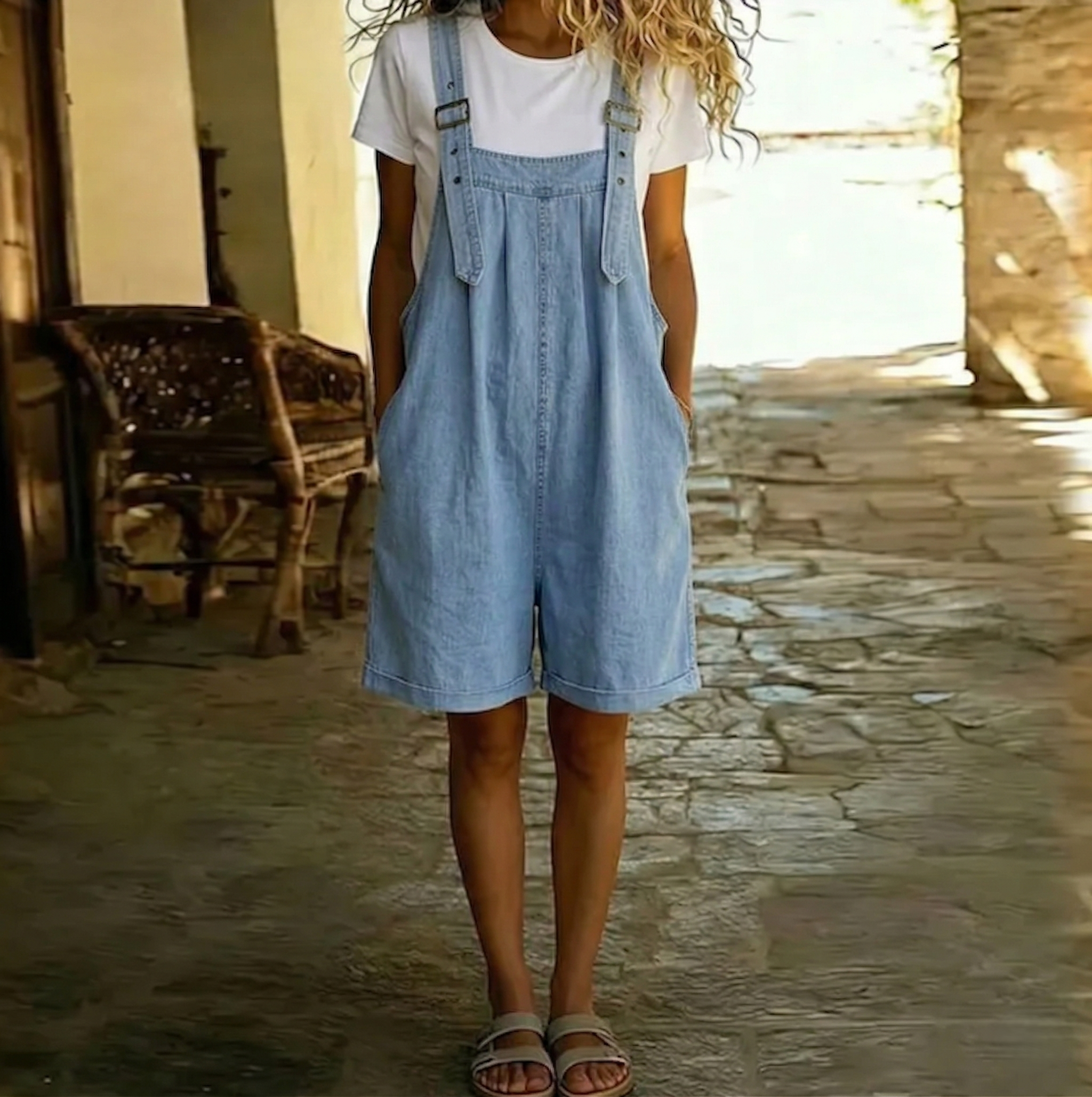 Ríoghnach - Short Denim Jumpsuit with Soft Cotton Touch
