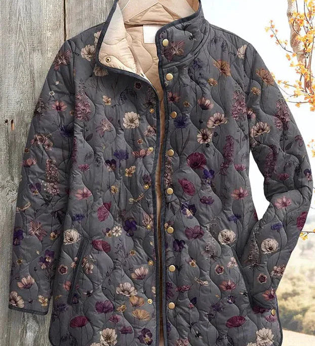 Gormlaith - Grey Floral Diamond Quilted Jacket