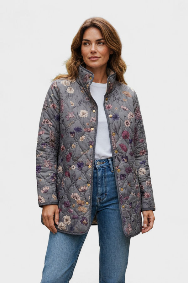 Gormlaith - Grey Floral Diamond Quilted Jacket