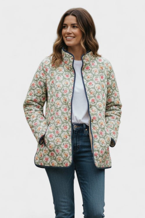 Tara - Sage Green Floral Quilted Jacket