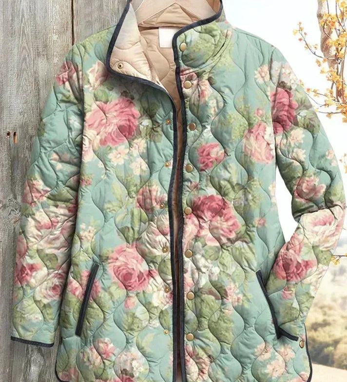 Caitlín - Sage Floral Diamond Quilted Jacket
