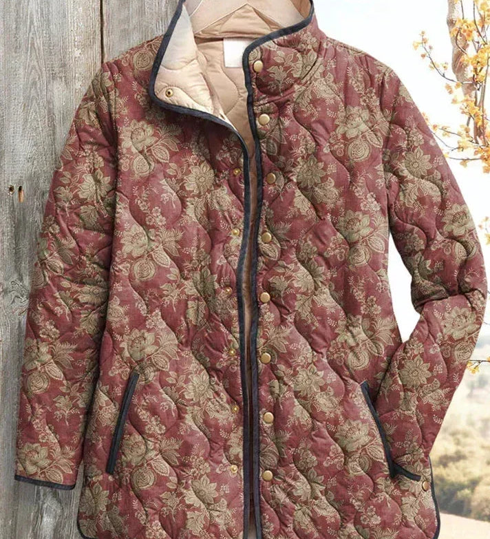 Eithne - Deep Dusty Rose Floral Quilted Jacket