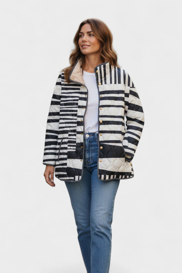 Fionnuala - Black and White Striped Quilted Jacket