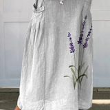 Doireann - Watercolour Lavender Floral Printed Linen Elastic waistband Pocket Skirt