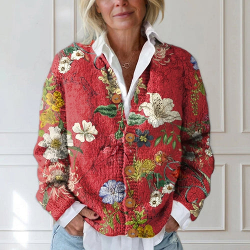 Sadhbh - Retro Floral Print Button Cardigan