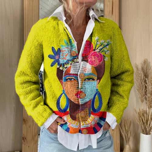 Gormlaith - Painted Portrait Print Button Cardigan