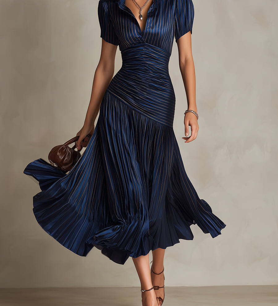 Dearbhla - Striped Shirt Collar Midi Dress