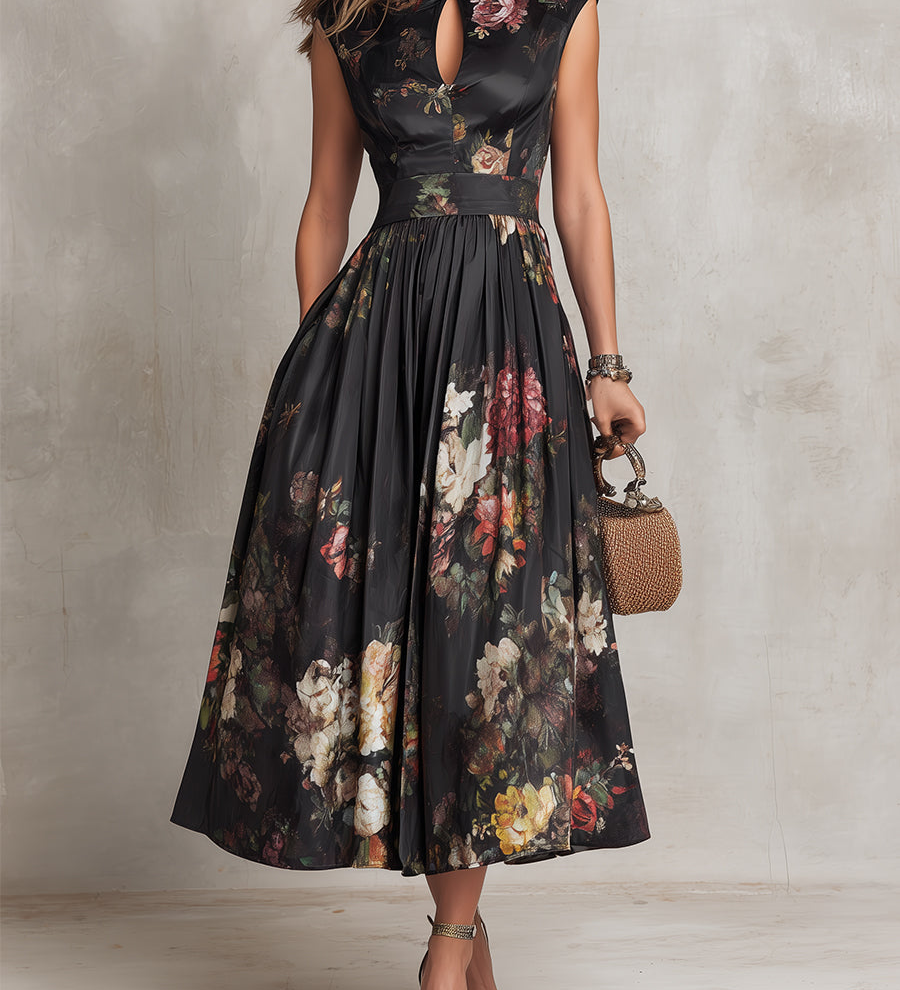 Laoise - Floral Keyhole Pleated Midi Dress