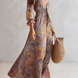 Eimear - Paisley Print V-neck Gathered Maxi Dress