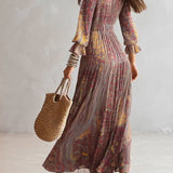 Eimear - Paisley Print V-neck Gathered Maxi Dress