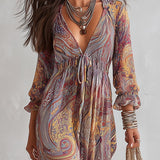 Eimear - Paisley Print V-neck Gathered Maxi Dress