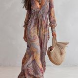Eimear - Paisley Print V-neck Gathered Maxi Dress