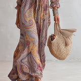 Eimear - Paisley Print V-neck Gathered Maxi Dress