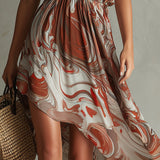 Caoimhe - Boho One-shoulder Irregular Marble Abstract Print Midi Dress
