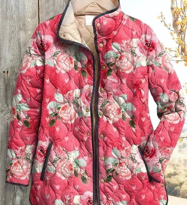Orla - Pink Floral Heart Quilted Jacket