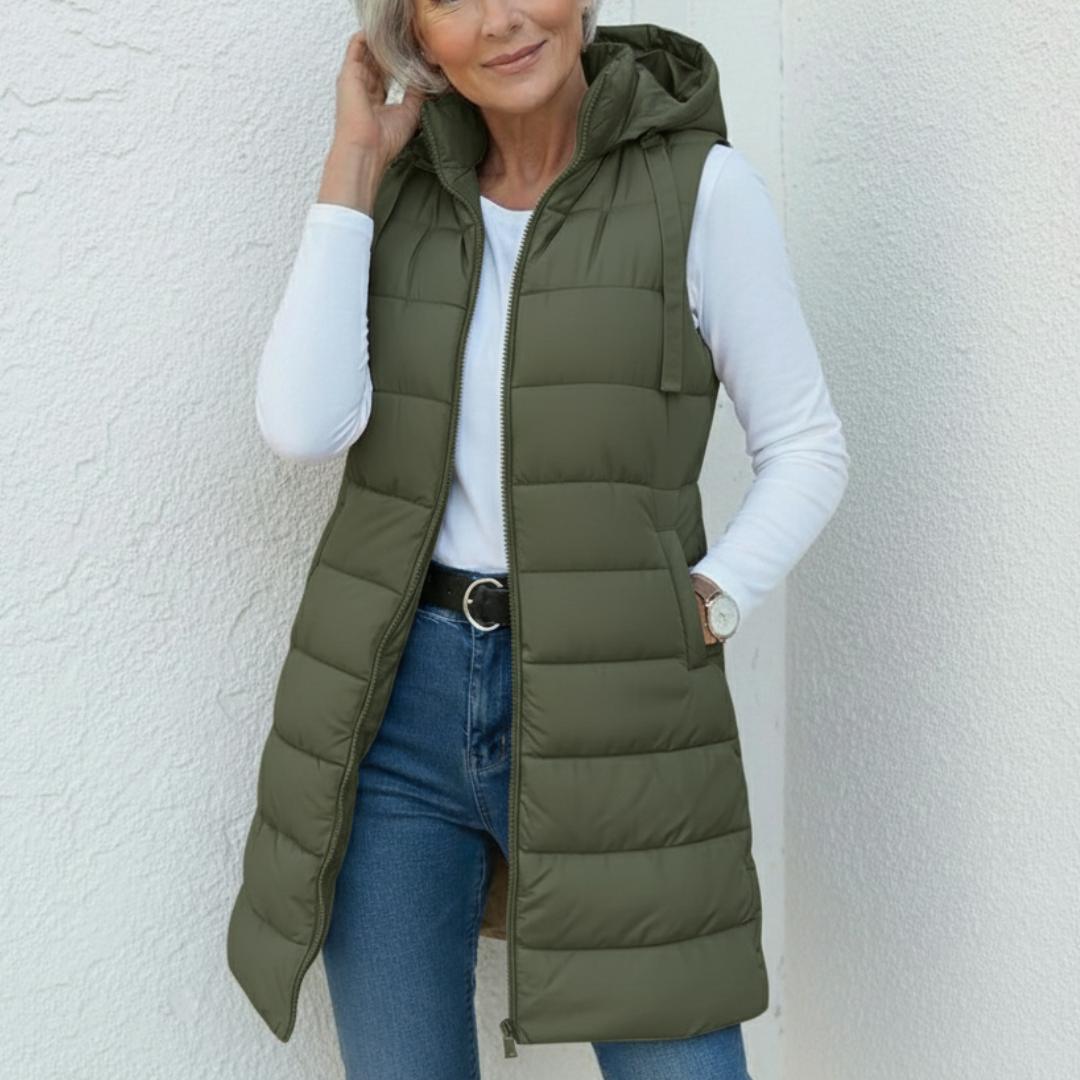 Clíodhna - Casual Sleeveless Hood Long Puffer Vest