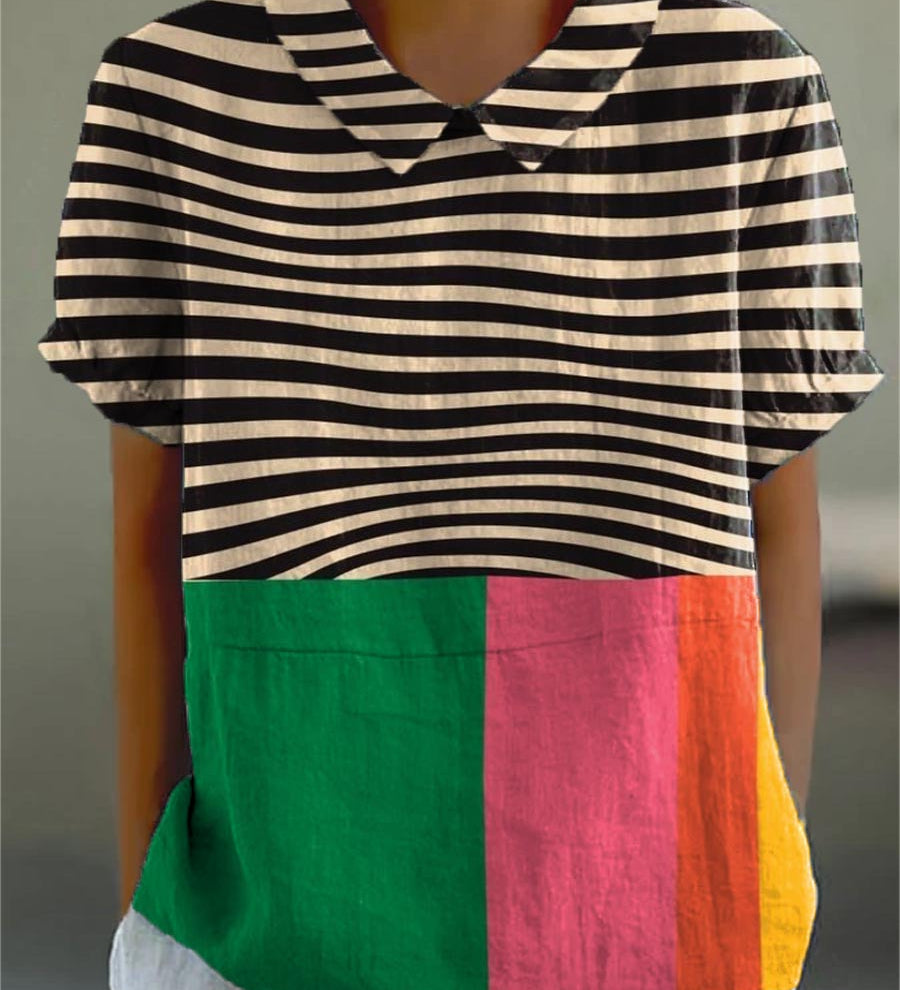 Clíodhna - Bold Striped Blouse with Colour Block