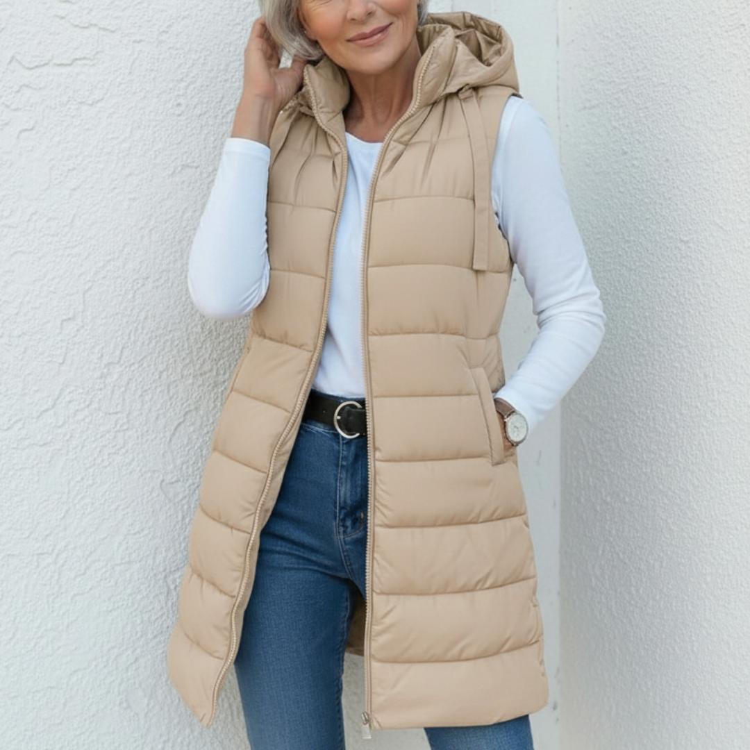 Clíodhna - Casual Sleeveless Hood Long Puffer Vest
