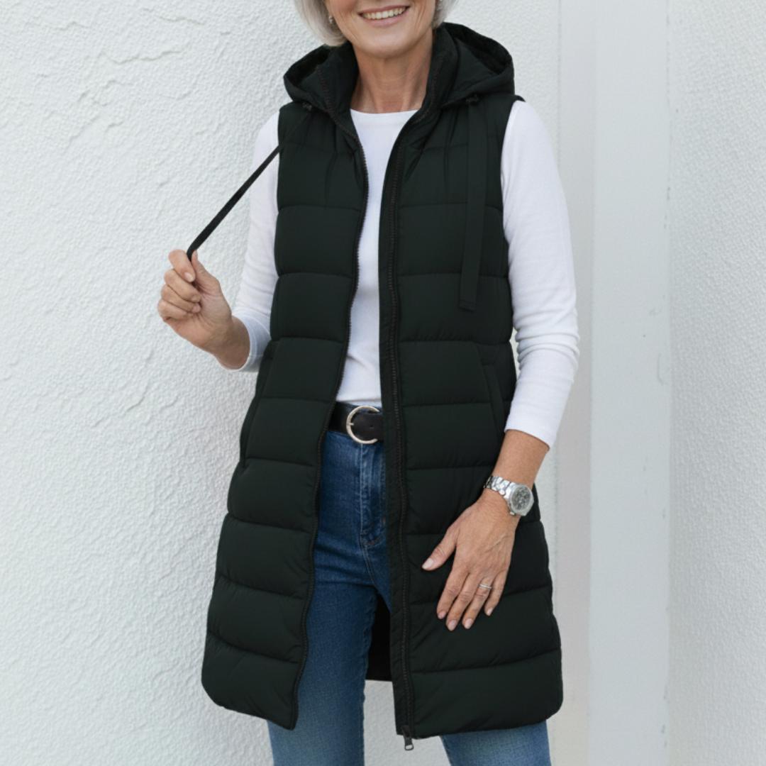 Clíodhna - Casual Sleeveless Hood Long Puffer Vest