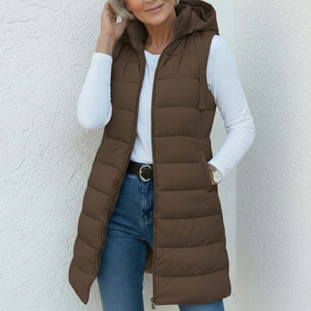 Clíodhna - Casual Sleeveless Hood Long Puffer Vest
