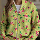 Caitlín - Lime and Pink Floral Zip-Up Cardigan