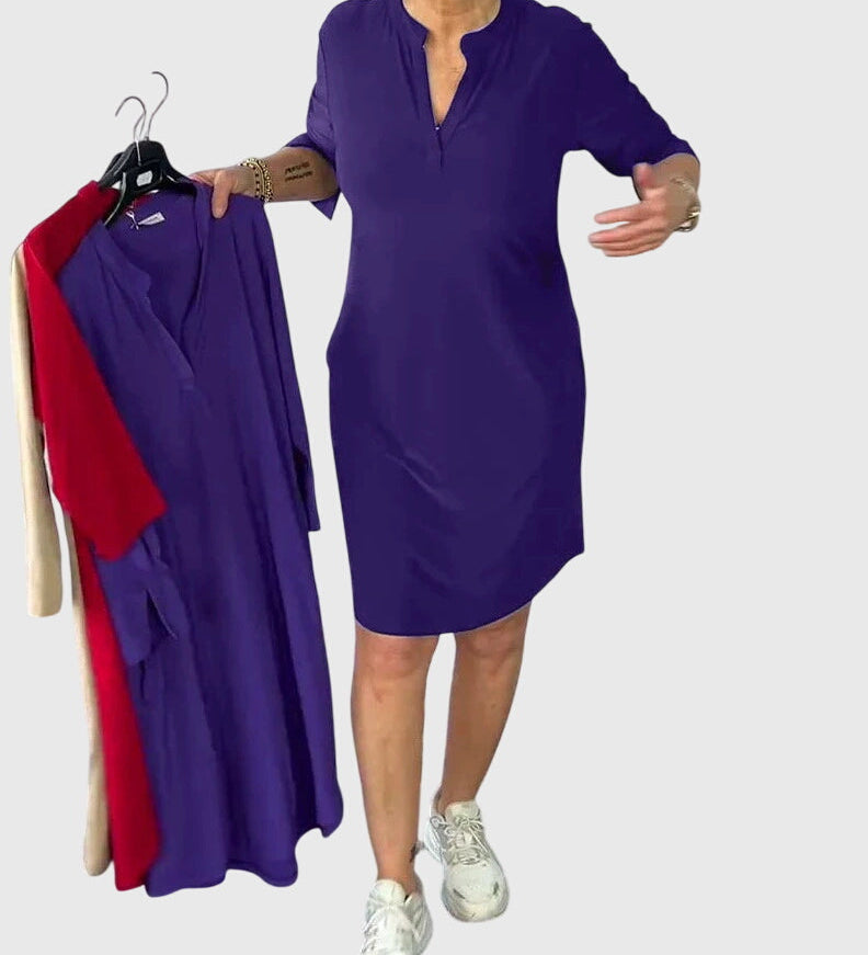 Dearbhla - Solid V-Neck Dress