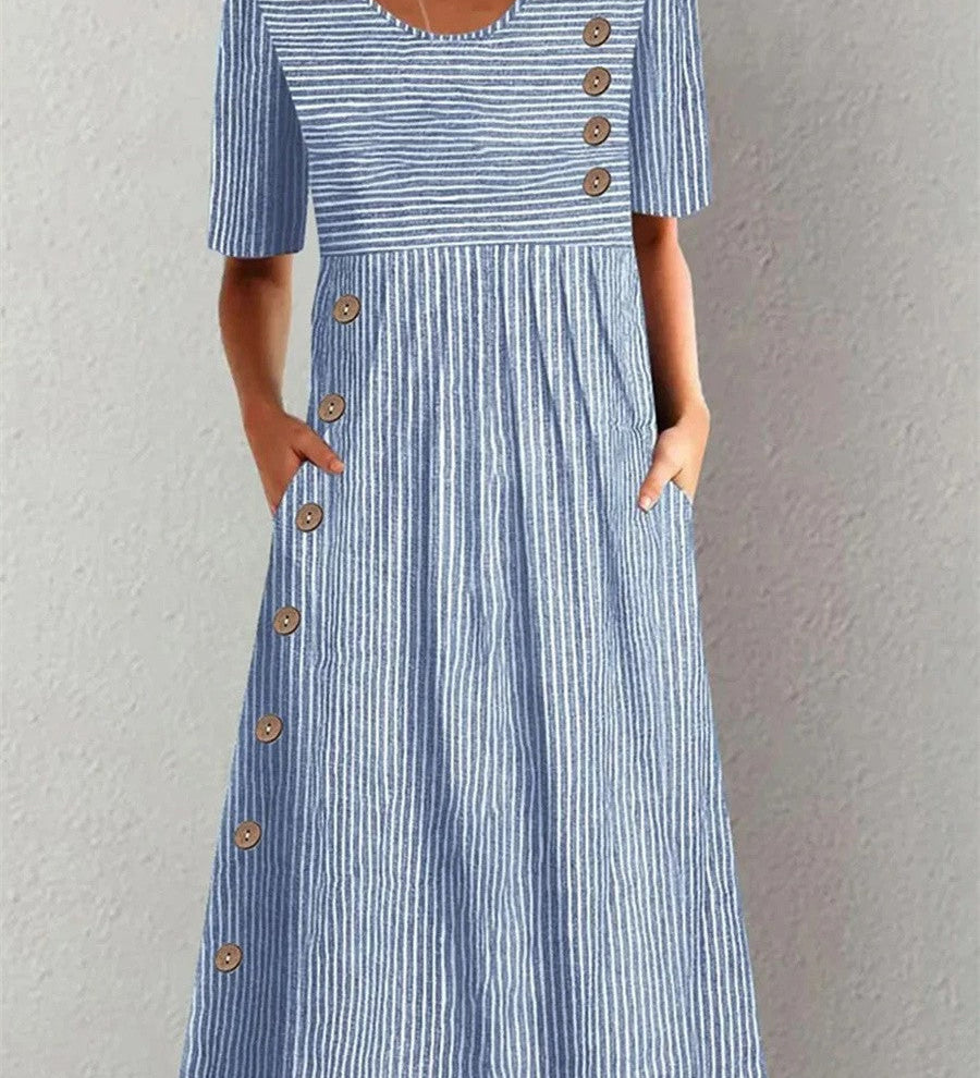 Líadan - Elegant Striped Summer Midi Dress