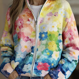 Síomha - Ombré Watercolour Floral Zip-Up Cardigan