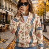 Bláthnaid - Climbing Rose Ribbon Zip-Up Cardigan