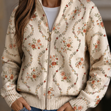 Fíona - Cream Floral Zip-Up Cardigan