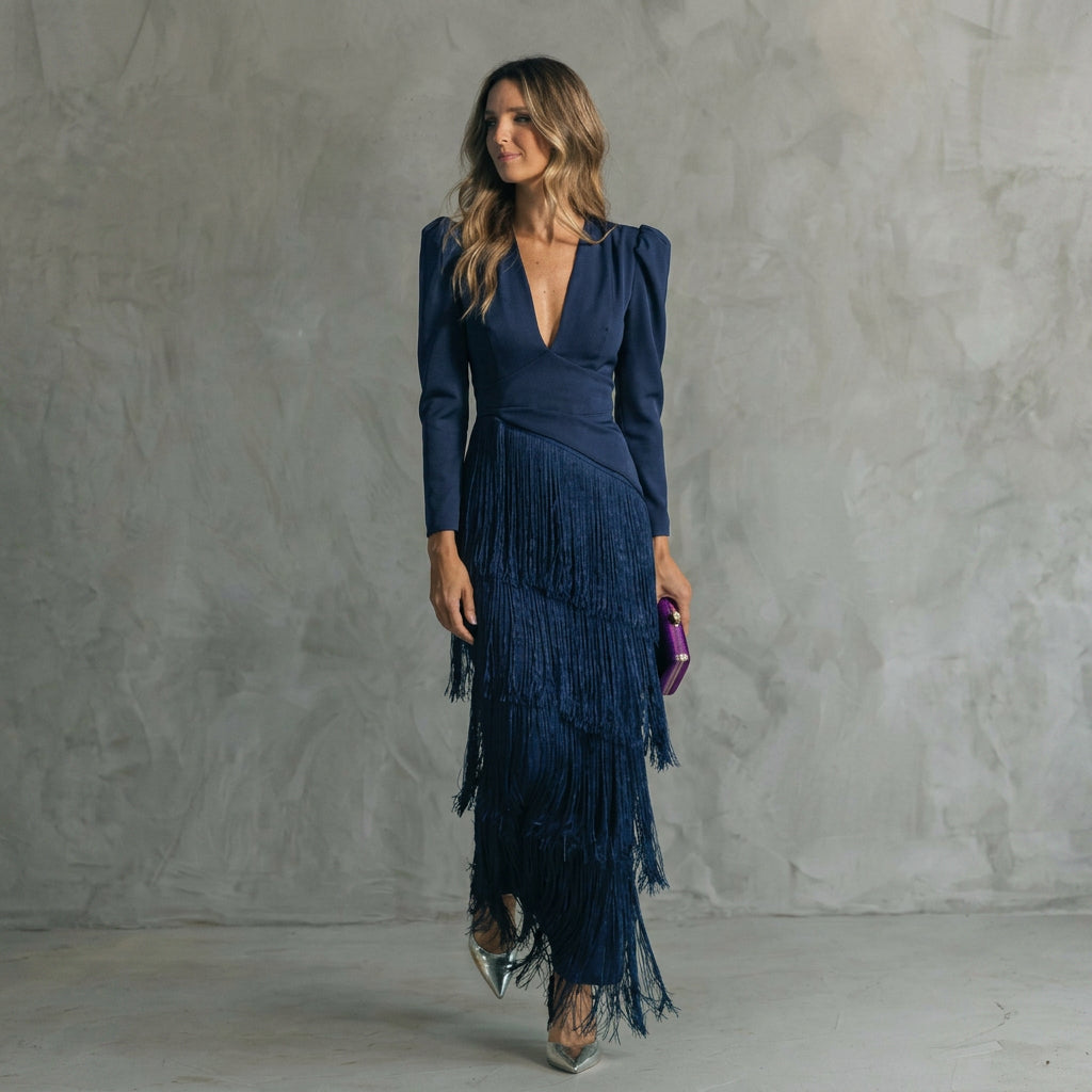 Clíona - Long Fringe Dress with V-Neck
