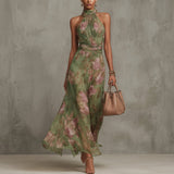 Shauna - Long Floral Halter Dress