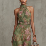 Shauna - Long Floral Halter Dress