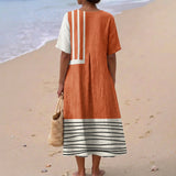 Mairéad - Terracotta Dress with Graphic Stripes