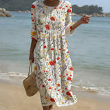 Síle - Maxi Dress with Round Neck and Floral Print