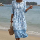 Nuala - Maxi Dress with Round Neck and Print