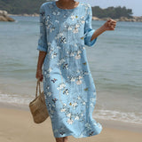 Úna - Maxi Dress with Round Neck and Print