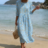 Orla - Midi Dress with Round Neck and Floral Print