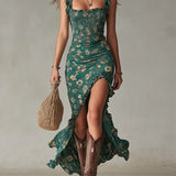 Líadan - Retro Boho Maxi Dress with Flowing Sleeves and Side Slit