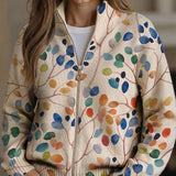 Treasa - Botanical Leaf Zip-Up Cardigan
