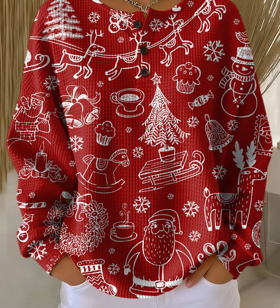 Ailbhe - Red Christmas Top with White Motifs